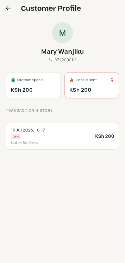 Customer profile with lifetime spend and unpaid debt