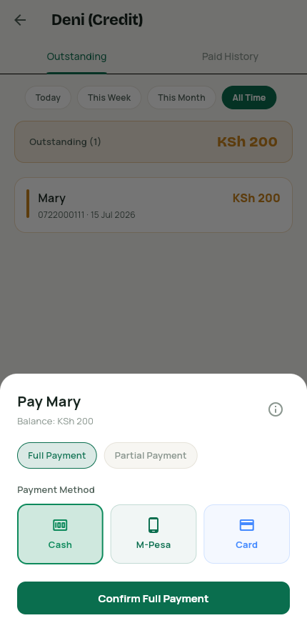 Pay sheet with full or partial payment options