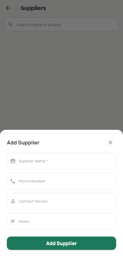 Add supplier sheet