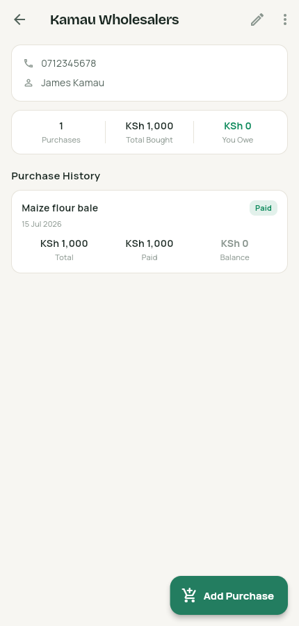 Purchase card marked Paid with zero balance